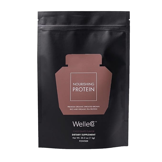 WelleCo Plant-Based Chocolate Protein Powder Organic Brown Rice &amp Pea Blend 16g Protein per Serving Dairy-Free Supplement for Energy Recovery &amp Daily Nutrition 35.2 oz