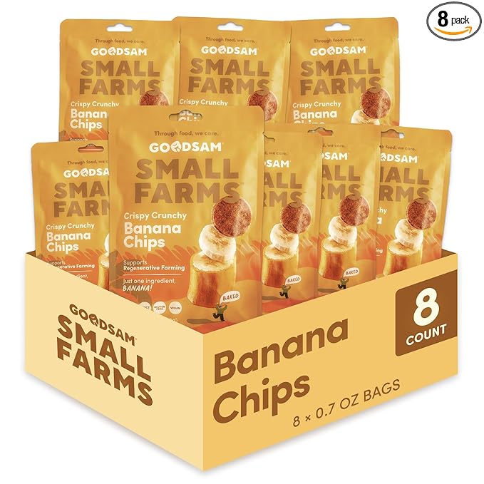 GoodSAM Small Farms Baked Banana Chips Pack of 8 Simple Ingredient Fruit Chips