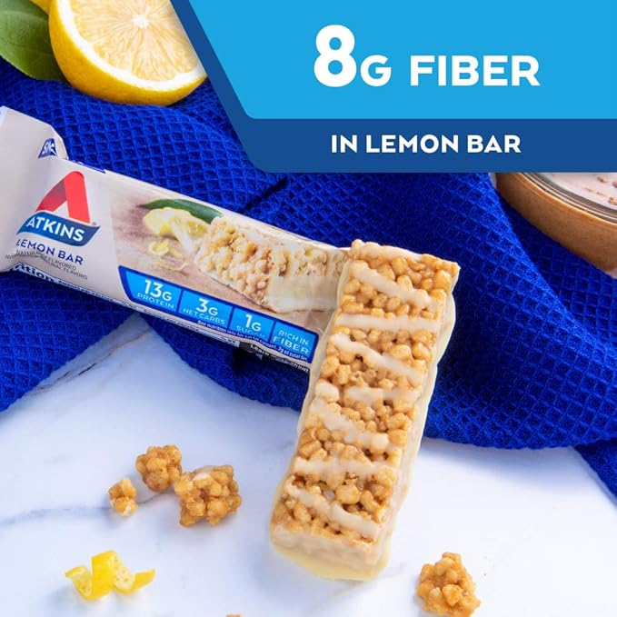 Atkins Lemon Snack Bar Made with Real Almond Butter 1g Sugar Gluten Free High in Fiber Keto Friendly 30 Count