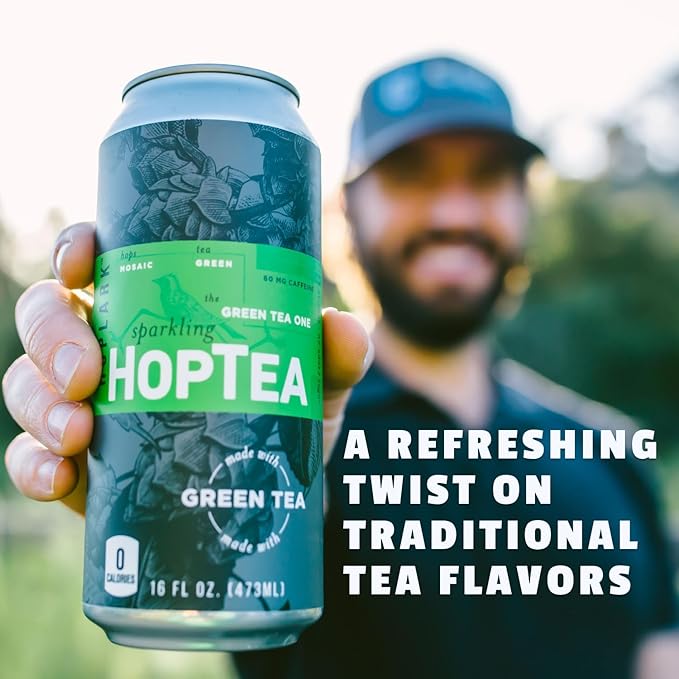 HOPLARK Sparkling HopTea – The GREEN TEA ONE – Tall 16fl oz cans (pack of 12) – Mosaic Hops and Sparkling Green Tea – L-Theanine – Antioxidants – Polyphenols – Unsweetened – Caffeinated – Zero Calorie