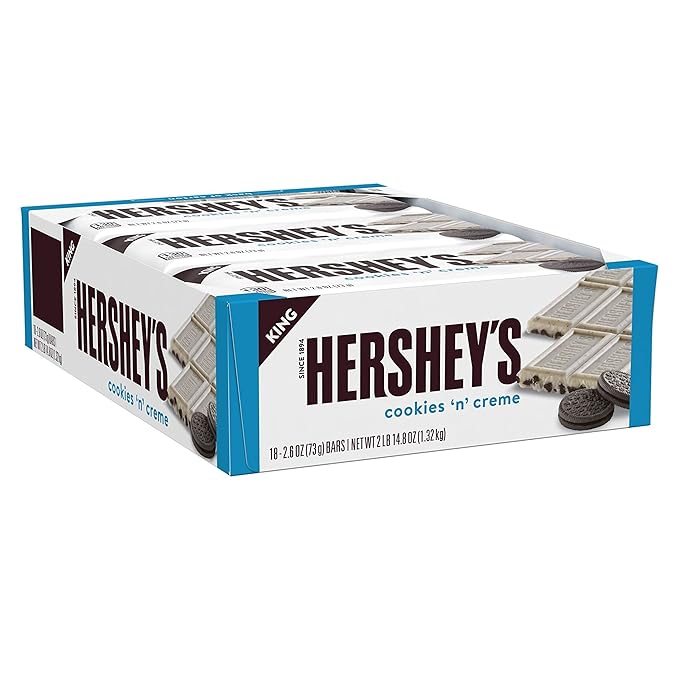 HERSHEY'S COOKIES 'N' CREME King Size Candy Bulk Individually Wrapped 2.6 oz Bars (18 Count)