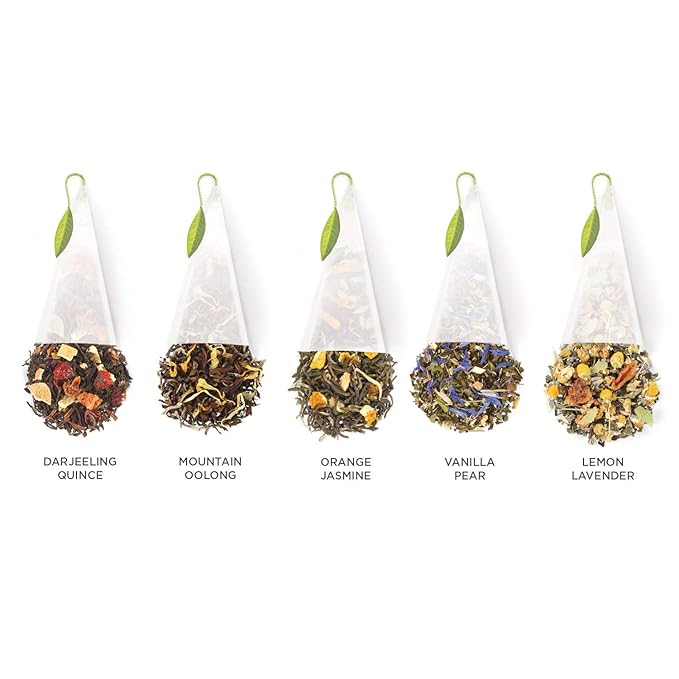 Tea Forte Premium Petite Presentation Box Gift Set Sampler 10 Count 2 of Each Blend Individually Wrapped Handcrafted Pyramid Infuser Bags Lotus Tea