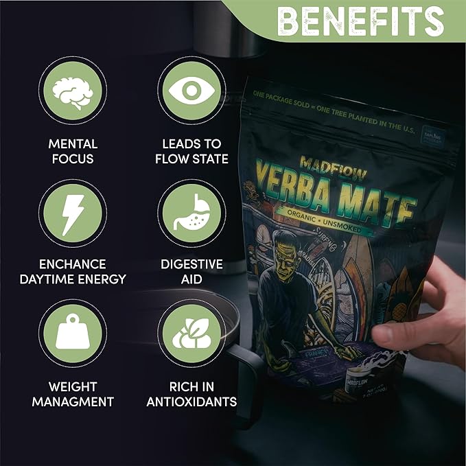 MADFLOW Yerba Mate Tea Bags (100 Mate Tea Bags). Organic &amp Unsmoked. Resealable Packaging. Alternative to Yerba Mate Loose Leaf.