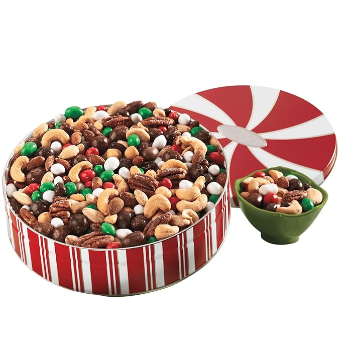 The Swiss Colony Ultimate Snack Mix – Sweet and Salty Bridge Mix with Candy Coated Peanuts and Crunchy Mixed Nuts Gourmet Trail Mix Gift Basket Tin 1 lb. 11 oz.