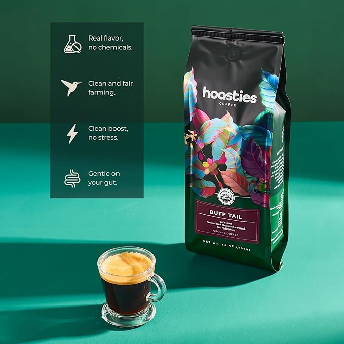 Hoasties Coffee Green Crown - USDA Organic Medium Roast Ground Coffee 100% Colombian Arabica Specialty Coffee Pesticide &amp Chemical-Free 16 oz