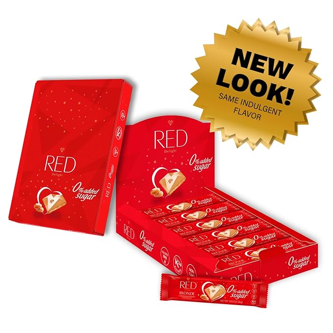 Red Delight Blond Caramelized Chocolate Snack Bars - Pack of 24 Diamond-Shaped White Chocolates (22.08oz) with Rich Caramelized Flavor - European-Style White Chocolates - Kosher Sweets No Added Sugar