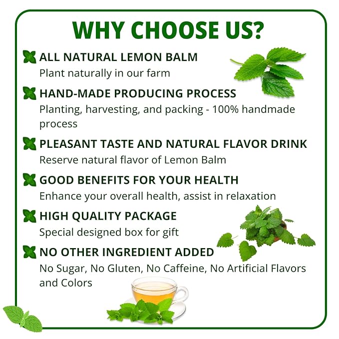 VIDA FARM Lemon Balm Tea Bags 125 Herbal Tea Bags 100% Natural Dried Lemon Balm Herbal Leaves Tea Bag Caffeine Free Sugar Free Citrus Flavor