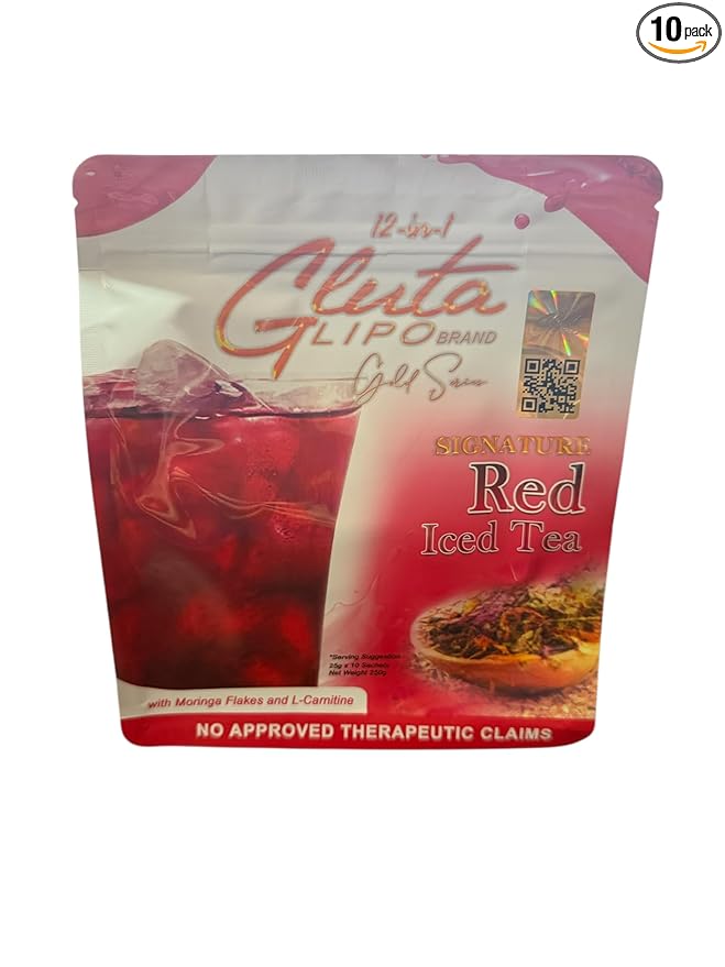 GlutaLipo 12 in 1 Gluta Lipo Gold Series Red Iced Tea - 10 Sachets 10 Count (Pack of 1)