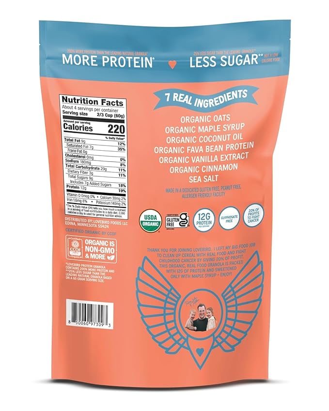 Lovebird Gluten Free Granola - Organic Protein Granola - 7 Real Ingredients - No Refined Sugar &amp Healthy Variety Mix for High Protein Cereal Gut Health USDA Organic - Variety 3 Pack