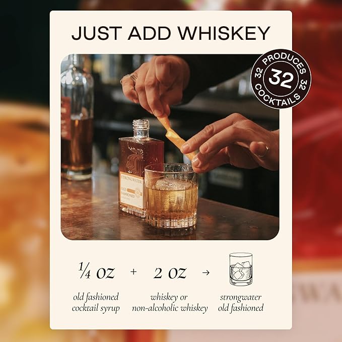 Strongwater Espresso Old Fashioned Craft Cocktail Mixer - Makes 32 Cocktails - Handcrafted Old Fashioned Syrup with Real Coffee Cinnamon Sugar &amp Cherry - Just Mix with Bourbon or Whiskey