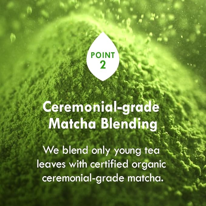 ROASTIQUE Official Café Mori Jeju Matcha Latte 10 Sticks 90 Calories Ceremonial Grade Green Tea Powder Sweetened Café Quality Drink Mix Blueberry 7 oz