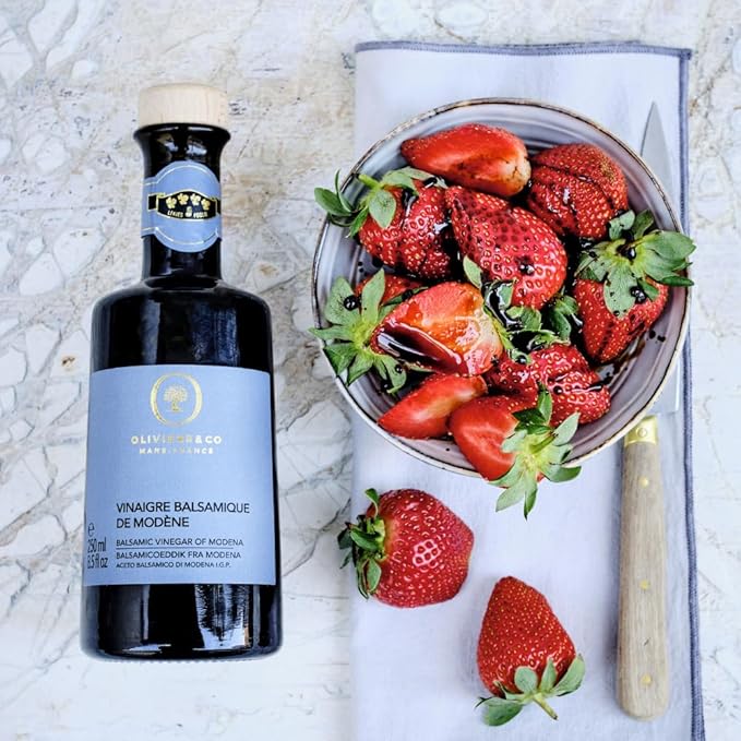 Aged Balsamic Vinegar of Modena IGP – Premium Italian Barrel-Aged Balsamic Vinegar – 100% Grape Must No Caramel Coloring – Smooth Gourmet Vinegar for Salads Cheese Marinades &amp Glazes – 8.5 fl o