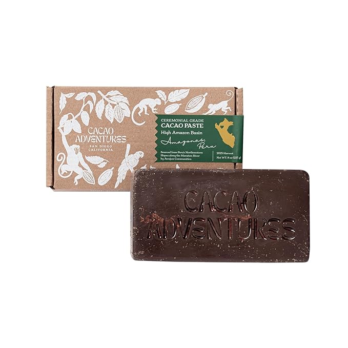 Ceremonial Grade Cacao Block – 100% Pure Cacao Paste High-Amazon Basin Peru Unsweetened Vegan Drinking Chocolate for Rituals &amp Meditation 8 oz