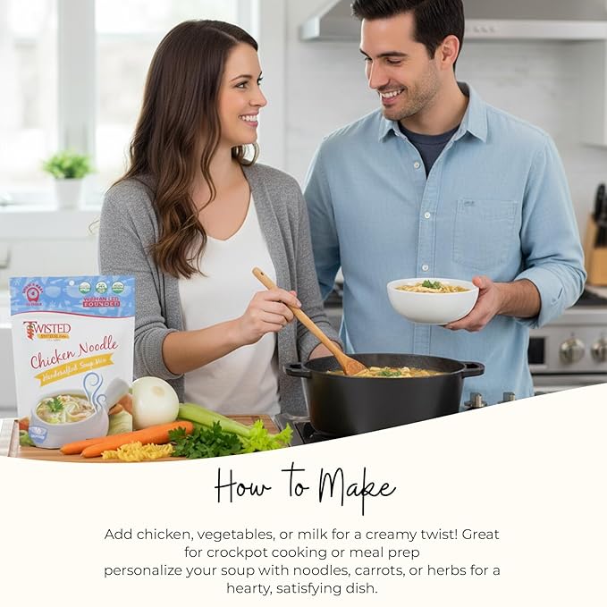 Twisted Pepper Co. Chicken Noodle Dry Soup Mix: Gluten-Free – Handcrafted Homestyle Soup – Classic Comfort Flavor Low Sodium No Added MSG Quick &amp Easy Family Meal Serves 10 Add Chicken &amp