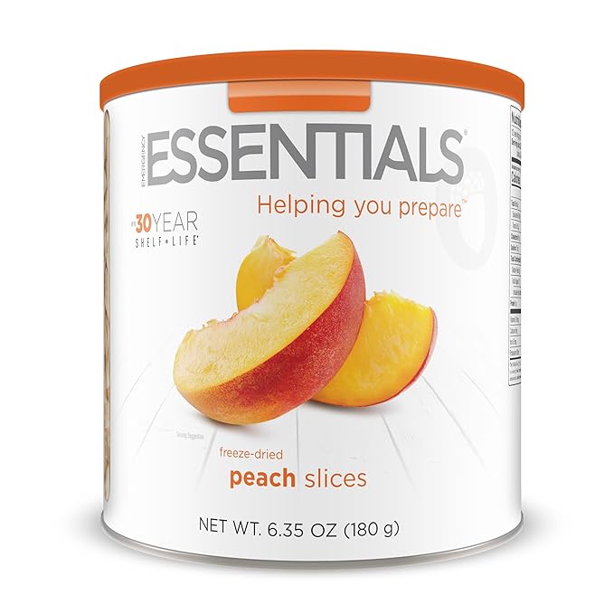 Emergency Essentials Freeze-Dried Peach Slices #10 Can Freeze-Dried Fruit Freeze-Dried Peaches Peach Rings Snacks Emergency Food Cans 30-Year Shelf Life Food