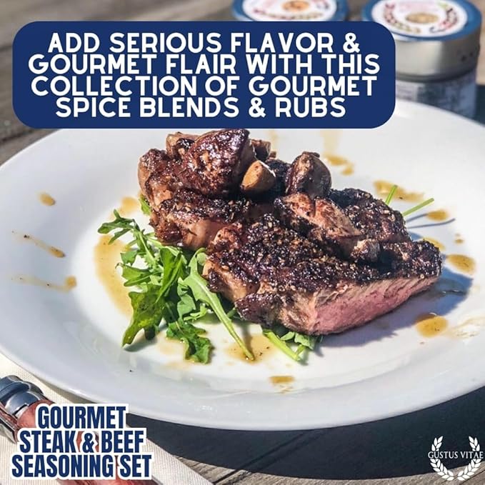 Gourmet Steak &amp Beef Seasoning Gift Set - Six Pack | Authentic Small Batch Seasoning Mixes - Built For The BBQ | 6 Gourmet All Natural Spice Blends - | Hand Packed Non GMO | Sustainably Sourced