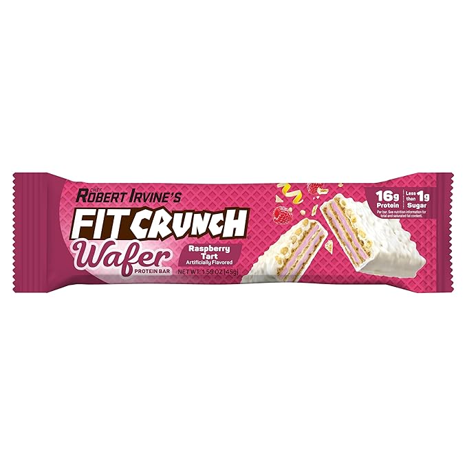 FITCRUNCH Wafer Protein Bars Designed by Robert Irvine 16g of Protein &amp 1g of Sugar (9 Bars Raspberry Tart)