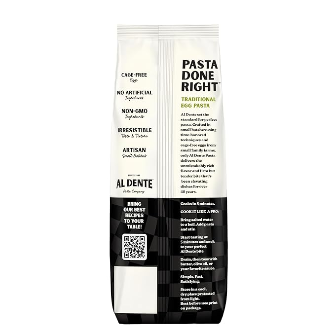 Al Dente Spinach Farfalletti – All-Natural Hand-Crafted Egg Pasta. Traditional Pasta Noodles Made with Cage-Free Eggs Semolina and Spinach. (Packaging May Vary) - 12oz Bags (Pack of 4)