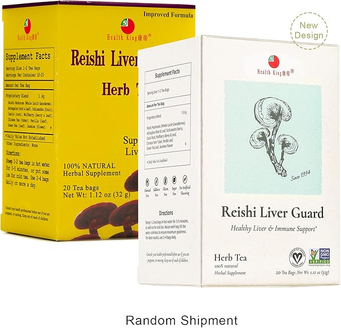Health King Reishi Liver Guard Herb Tea Teabags 20-Count Box (Pack of 4)