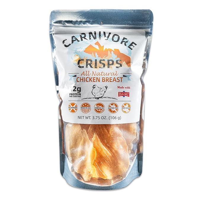Carnivore Crisps Chicken Breast All Natural ZERO SUGAR Just Meat and SaltHigh Protein Keto &amp Carnivore Diet Approved Gluten-Free No Hormones 3.75 oz (Pack of 3)