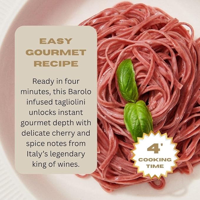 TRFL Truffle &amp Barolo Wine Tagliolini – Artisanal Italian Egg Pasta Noodles 3% Truffle Grains and 4% Barolo Wine Handcrafted in Alba Italy – Gourmet Gift 4 Servings 8.8 oz (250g)