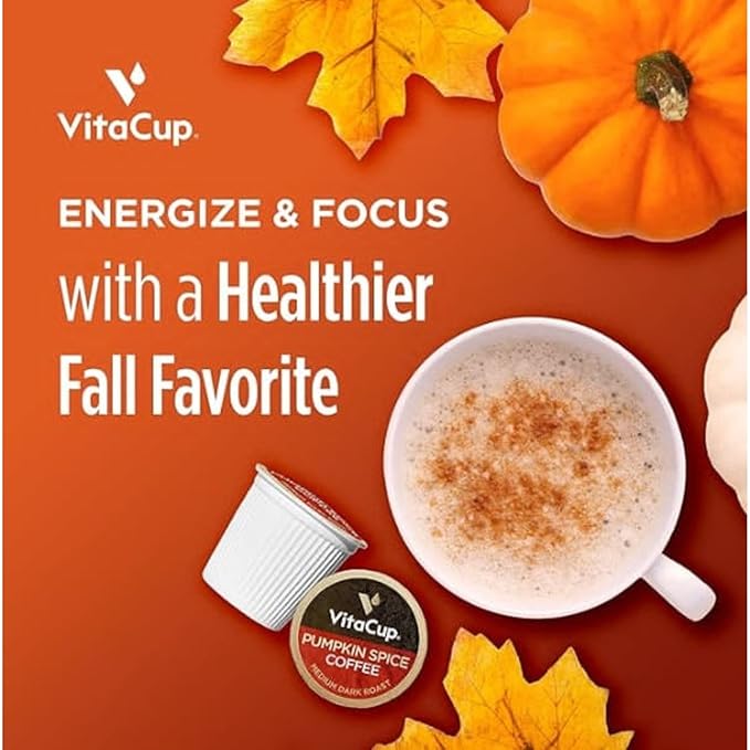 VitaCup Organic Pumpkin Spice Coffee Pods Low Acid Lab Tested for Mold Toxins and Chemicals Fair Trade Certified Single Serve Pods 16ct