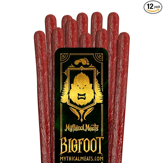 Mythical Meats Humanoid Flavor Bigfoot 12-Pack Snack Sticks – Peppered Elk and Beef – Dried &amp Dehydrated Meats Seasoned to Perfection – High Protein Snacks