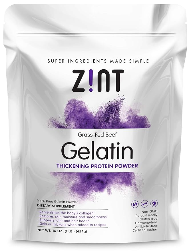 Zint Beef Gelatin Powder (16 oz): Unflavored Keto Certified Paleo Friendly Collagen Based Protein - For Baking Jello &amp Thickening