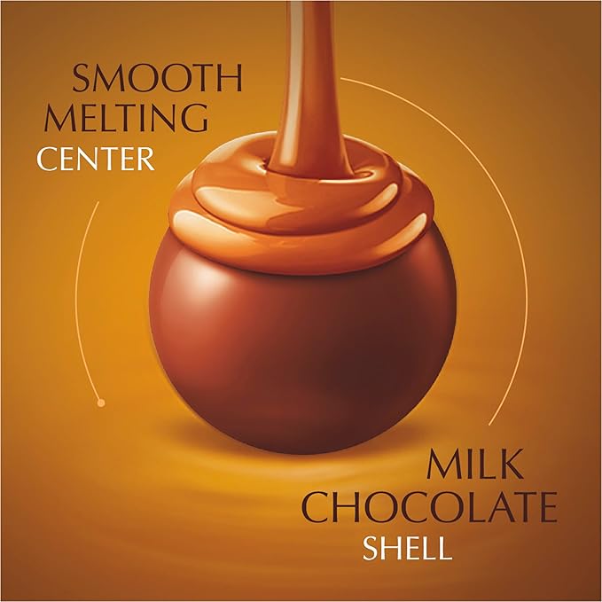 Lindt LINDOR Caramel Milk Chocolate Candy Truffles Milk Chocolate Candy with Smooth Melting Truffle Center 25.4 oz. 60 Count
