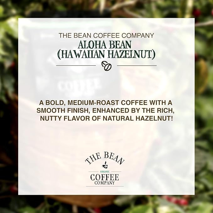 The Bean Organic Coffee Company Aloha Bean (Hawaiian Hazelnut) Medium Roast Ground Coffee 16-Ounce BagCafé molido tostado organico