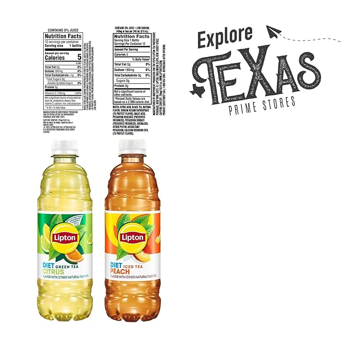 Lipton Diet 12-Pack 6 Diet Citrus Iced Green Tea + 6 Diet Peach Iced Black Tea Plastic Bottle 16.9 fl oz