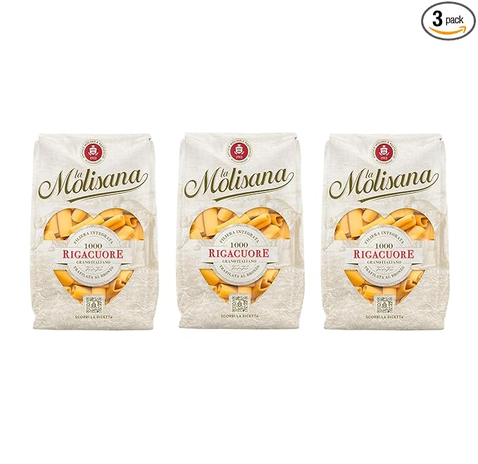La Molisana Rigacuore Authentic Italian Heart Shape Pasta 500 gr 1.1 Lb - Pack of 3