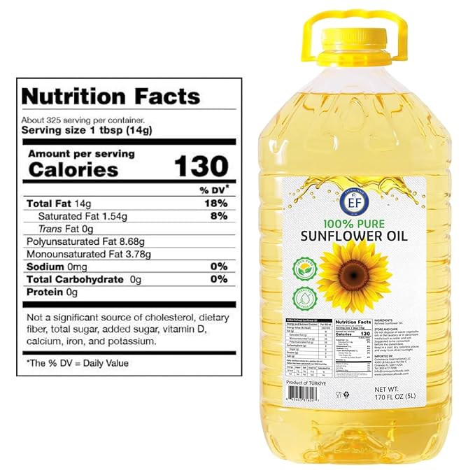 Eastern Feast - 100% Pure Sunflower Oil (5 L) 1.32 Gallon High Heat Neutral Cooking Oil
