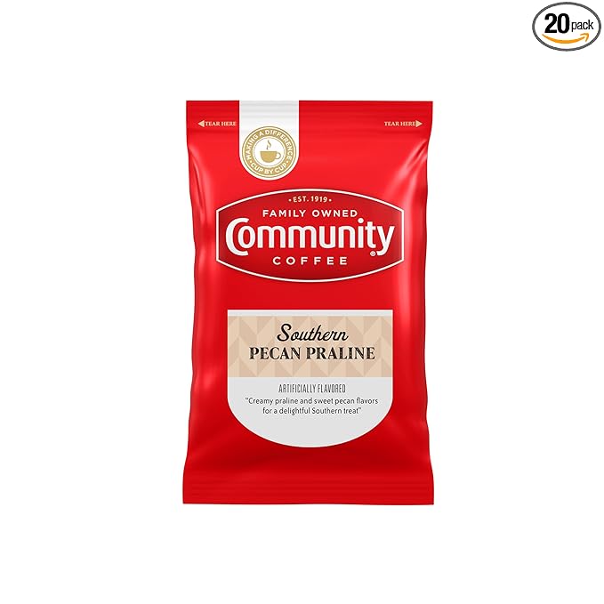 Community Coffee Pecan Praline Flavored Medium Roast Pre-Measured Coffee Packs 3.0 Ounce Each (Pack of 20)