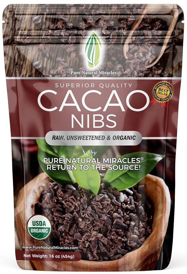 Cacao Nibs Organic - 100% Dark Chocolate Chips - Raw Unsweetened Cocoa Pieces - 16 Oz - Keto and Vegan Superfood - Healthy Sugar Free Snack or Add to Smoothies or Baking by Pure Natural Miracles
