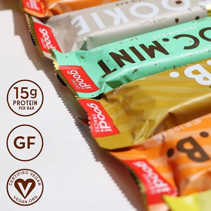 good! Snacks 3 Flavor Variety Pack Vegan Protein Bars Birthday Cake Chocolate Peanutbutter &amp Snickerdoodle Protein Bar Soy &amp Gluten Free Plant Based Low Sugar 15g Clean Protein Healthy