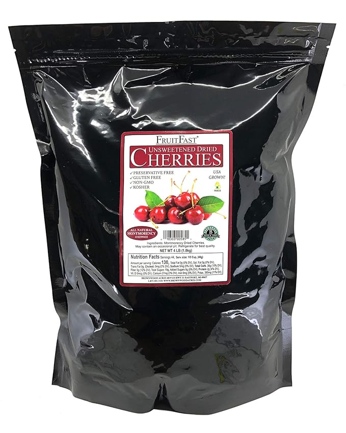 Unsweetened Dried Cherries by Brownwood Acres - Non-GMO Gluten Free Kosher Certified All Natural Healthy Snack Alternative - No Added Sugars Oils or fillers - Just Michigan Cherries! (4 Pound)