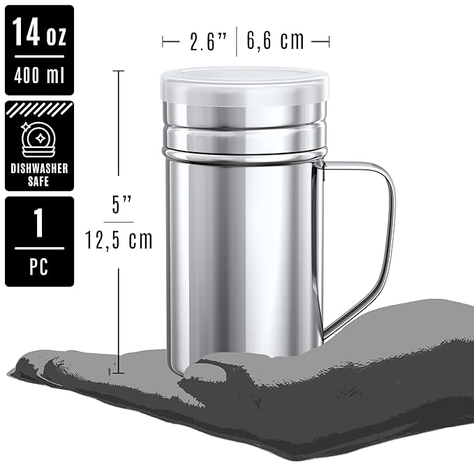 [6-pcs] 14 oz Seasonings Spice Shakers with Adjustable Fan-Style Lids and Handles + [1-pc] 14 oz Stainless Steel Salt Pepper Dredge Shaker with Plastic Cap and Handle Bundle