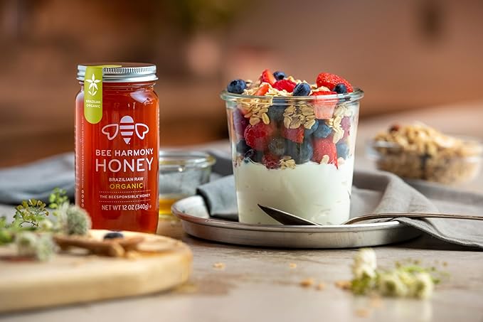 Bee Harmony Organic Raw Honey 12 OZ (Pack of 2 Jars)