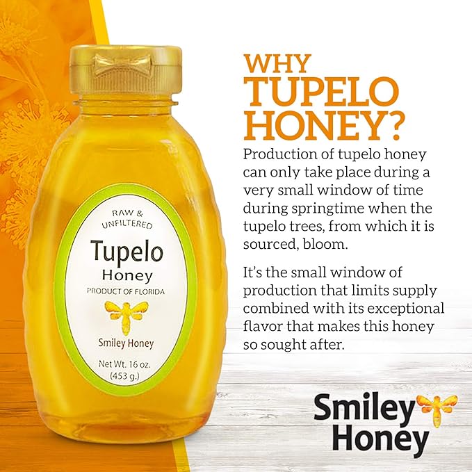 Smiley Honey - 100% Tupelo Honey Raw and Unfiltered (16 oz)