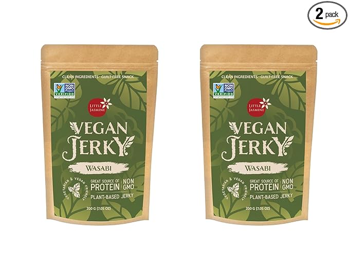 (2 PACK) NON-GMO Little Jasmine Vegan Jerky Wasabi Flavor Plant Based Protein Clean Ingredients Made in Taiwan 7.5 oz