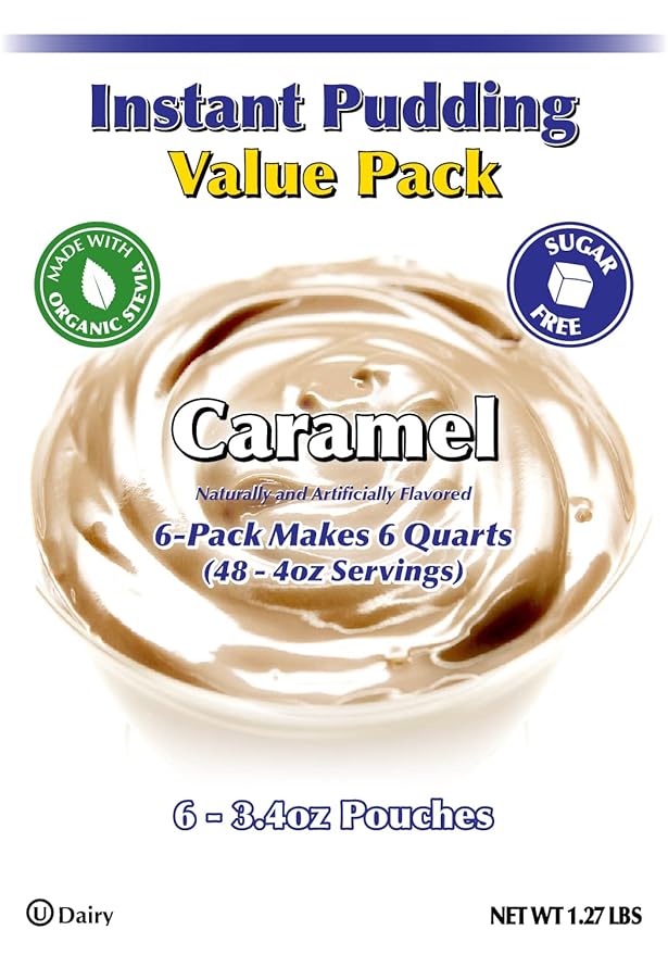 GramZero Caramel Sugar Free Pudding Mix 6-Pack Great For Nutrition Club Meal Replacement Shakes Low Calorie Dessert Stevia Sweetened