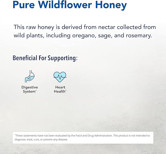NORTH AMERICAN HERB &amp SPICE Mediterranean Wildflower Honey - 9.40 oz - Raw Honey - Tonic Digestive Aid - Wild Unprocessed Natural Sweetener- Non-GMO - 18 Servings