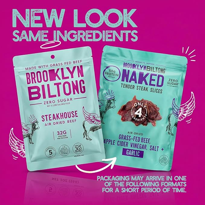 Brooklyn Biltong Air Dried Grass Fed Beef Snack South African Beef Jerky (8 oz Pack of 1) - Whole30 Approved Paleo Keto Gluten Free Sugar Free Made in USA - (Garlic)