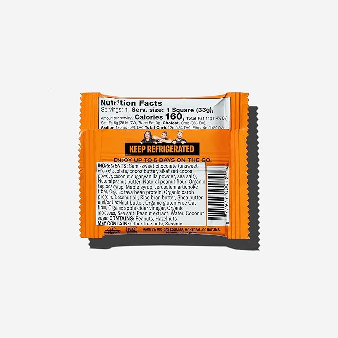 Mid-Day Squares Peanut Butta Protein Chocolate Bars 1.16 Oz each 4 Packs (48 Squares) | Made with Real Chocolate 6g Plant Protein 4g Fiber Gluten Free Plant-Based