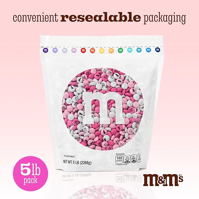 M&ampM'S World It's A Girl Milk Chocolate Candy 5lb Bag with Pink and White M&ampM'S for Baby Girl Showers Gender Reveal Parties and Baby Celebration Favors