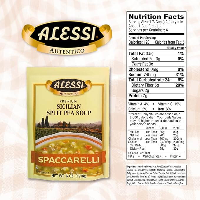 Alessi Autentico Premium Soups Traditional Flavors 6oz (Sicilian Split Pea Pack of 6)