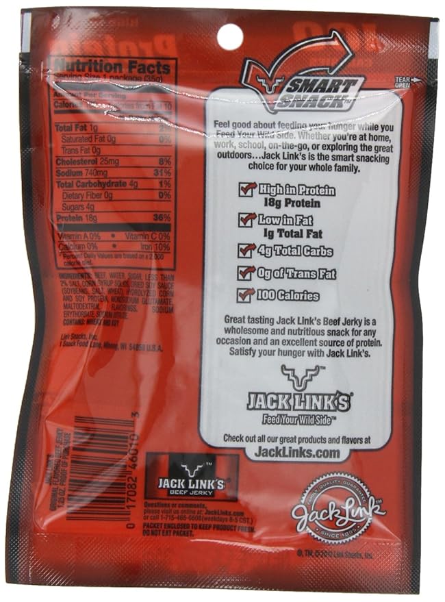 Jack Link's Beef Jerky 100 Calorie Pack Original 1.25-Ounce Bags (Pack of 12)