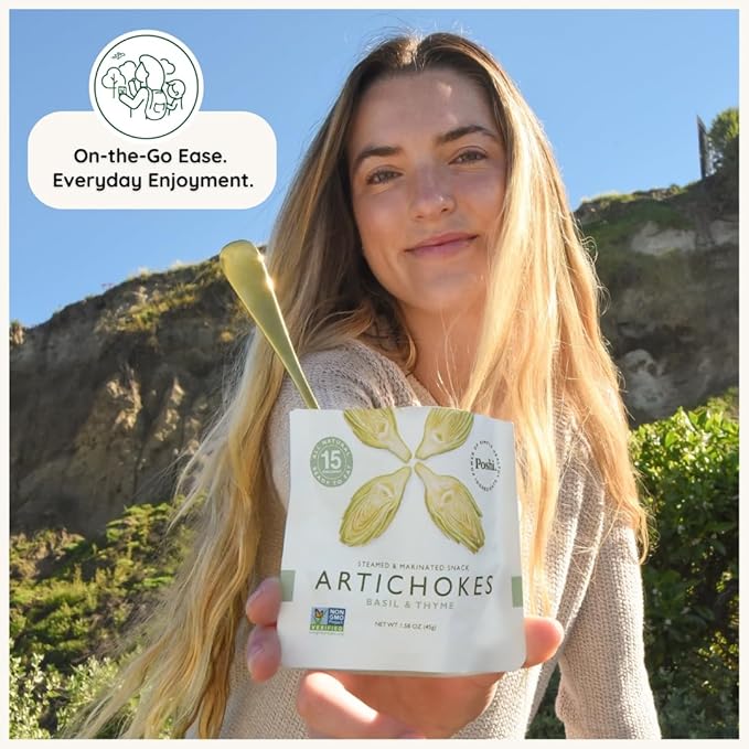 POSHI Artichoke Hearts with Basil and Thyme – Ready-to-Eat Snack Pack – Vegan Keto Low Carb Gluten Free Non-GMO (10 Pack 1.58 oz)