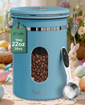 Veken Coffee Canister with Window Easter Gifts Airtight Stainless Steel Container with Lids Home Kitchen Food Storage Jars for Grounds Beans Tea Flour Cereal Sugar Basket Scoop 22OZ Blue